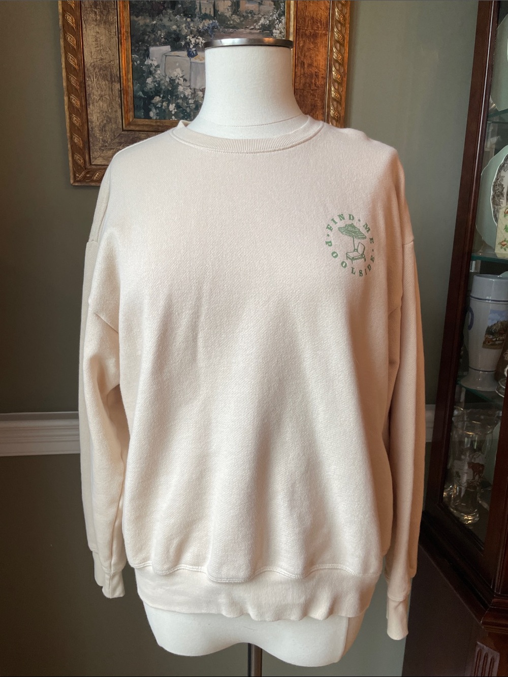 PINK Victoria's Secret Cream Crewneck Sweatshirt Find Me Poolside Size Large